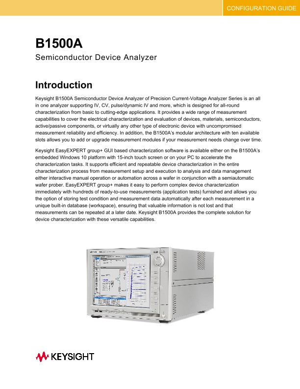 B1500A Semiconductor Device Analyzer PDF Asset Page Keysight